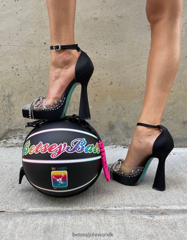 cher sort satin sko FT2T2285 Kvinder Betsey Johnson