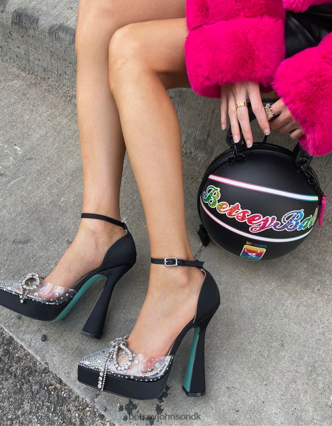 cher sort satin sko FT2T2285 Kvinder Betsey Johnson