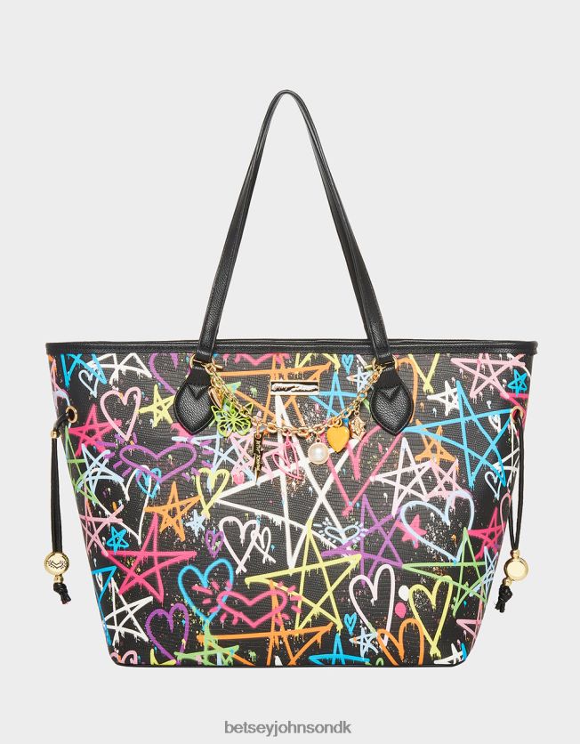graffiti sweetie 2 tote sort tilbehør FT2T22207 Kvinder Betsey Johnson