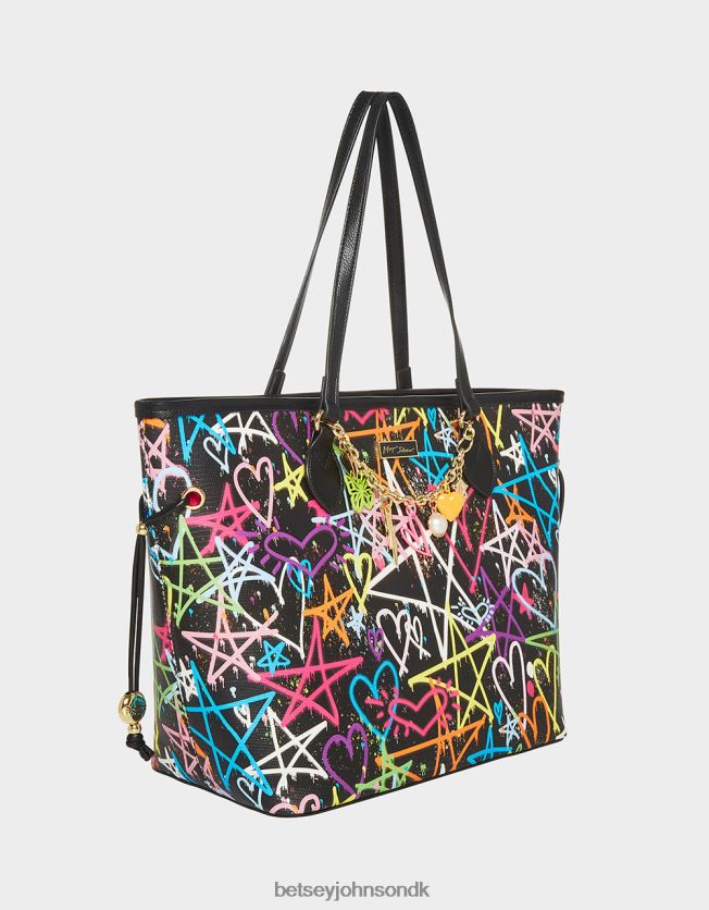 graffiti sweetie 2 tote sort tilbehør FT2T22207 Kvinder Betsey Johnson