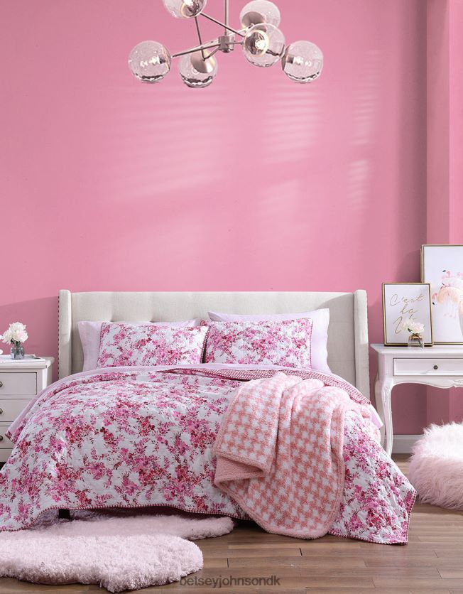 floral vingård fuld dronning quilt sham sæt lyserød tilbehør FT2T22417 unisex Betsey Johnson