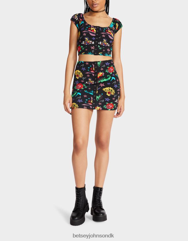 80. bash tatovering med snap front mini nederdel tatovering pri tøj FT2T22288 Kvinder Betsey Johnson