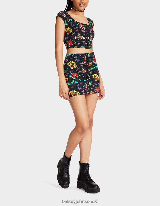 80. bash tatovering med snap front mini nederdel tatovering pri tøj FT2T22288 Kvinder Betsey Johnson