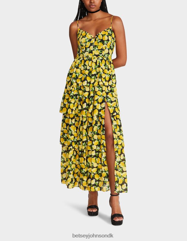 la la citroner maxi kjole sort tøj FT2T22264 Kvinder Betsey Johnson