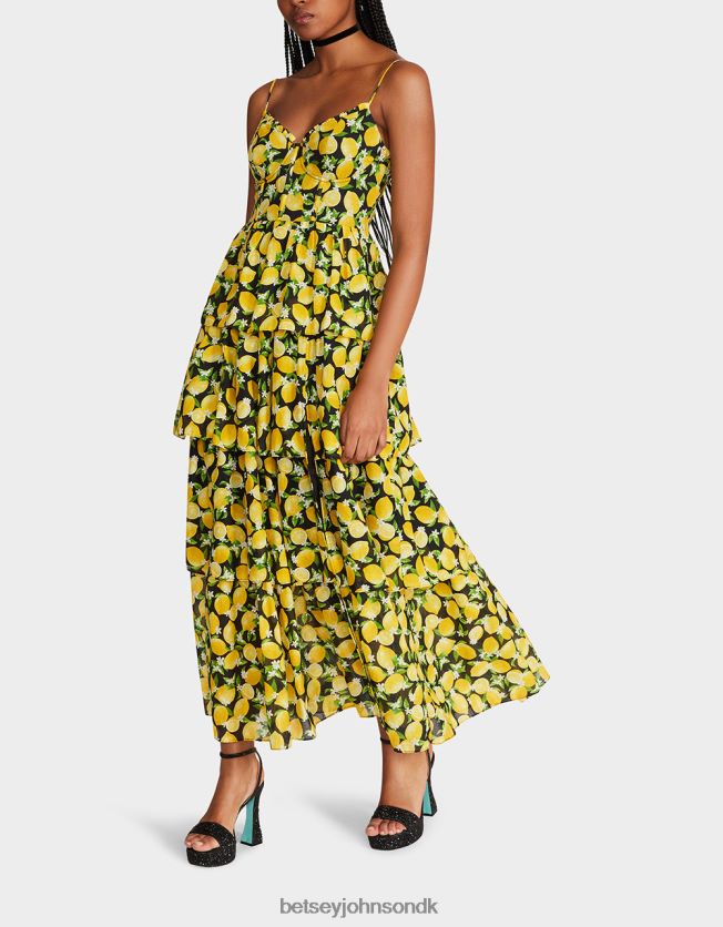 la la citroner maxi kjole sort tøj FT2T22264 Kvinder Betsey Johnson