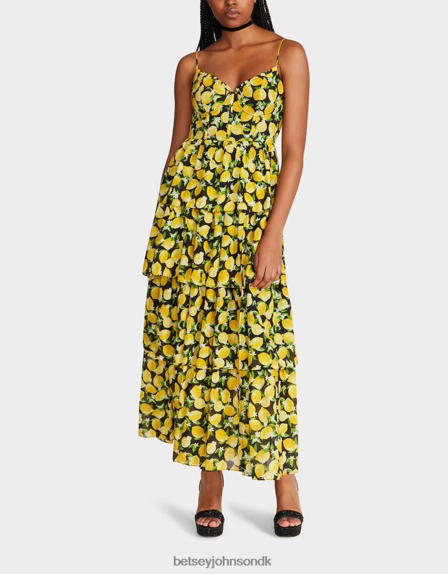 la la citroner maxi kjole sort tøj FT2T22264 Kvinder Betsey Johnson
