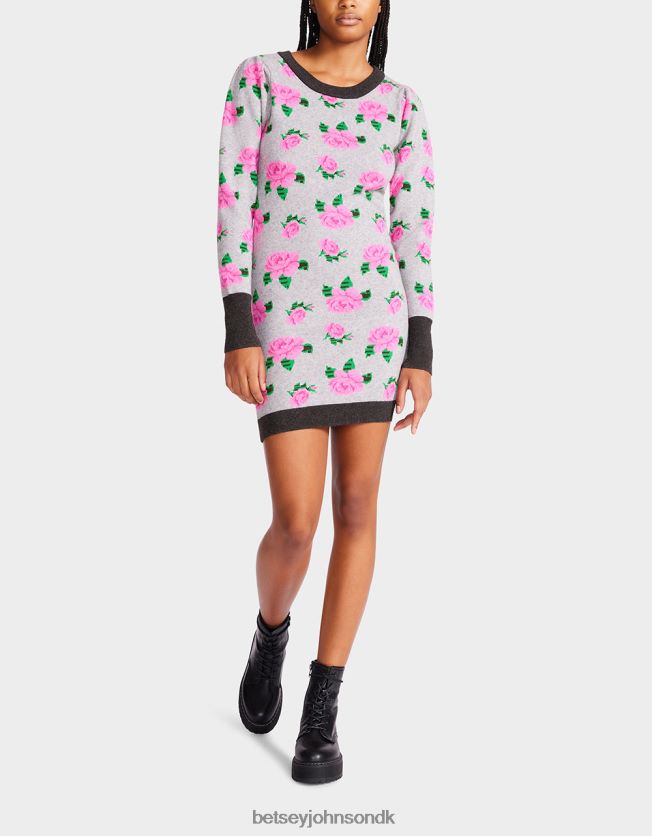 neon roser jacquard sweater kjole grå tøj FT2T22298 Kvinder Betsey Johnson