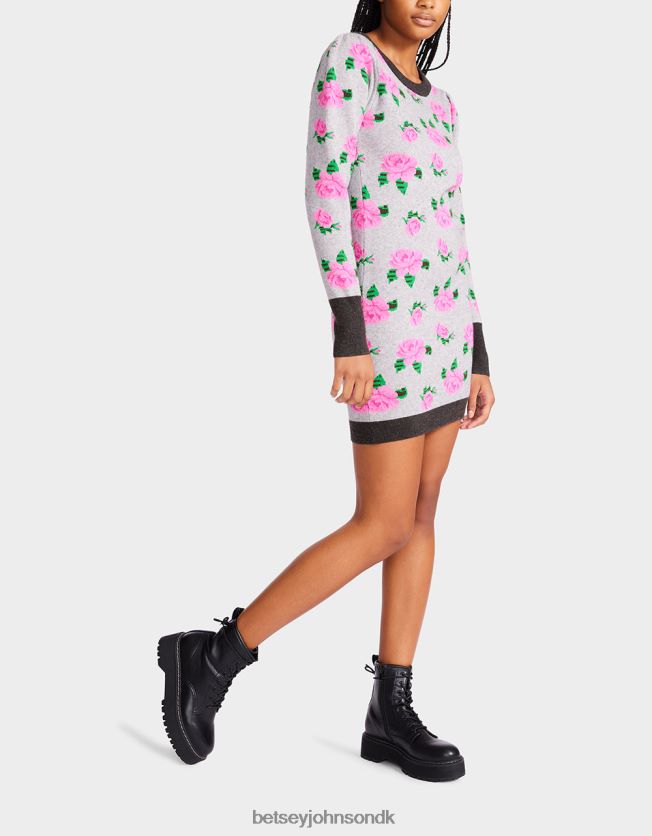 neon roser jacquard sweater kjole grå tøj FT2T22298 Kvinder Betsey Johnson