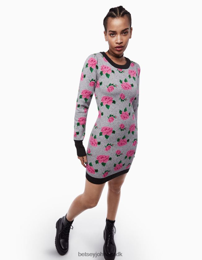 neon roser jacquard sweater kjole grå tøj FT2T22298 Kvinder Betsey Johnson