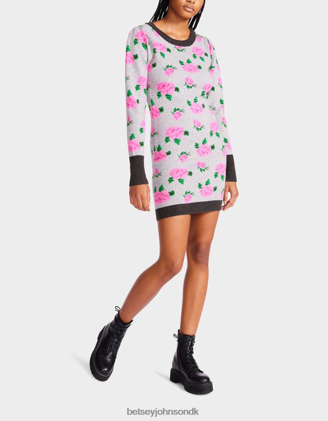 neon roser jacquard sweater kjole grå tøj FT2T22298 Kvinder Betsey Johnson