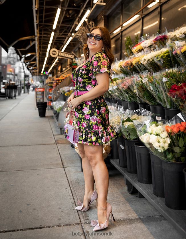 vintage blomstret minikjole sort tøj FT2T22282 Kvinder Betsey Johnson