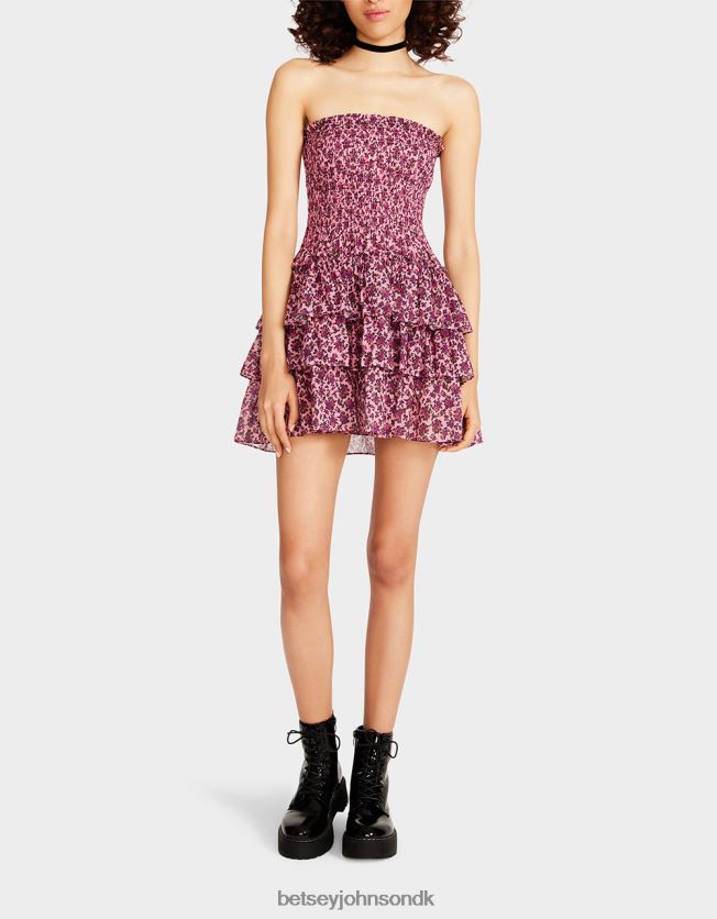 vintage ditsy blomstret stropløs minikjole lyserød tøj FT2T22294 Kvinder Betsey Johnson
