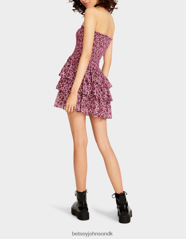 vintage ditsy blomstret stropløs minikjole lyserød tøj FT2T22294 Kvinder Betsey Johnson