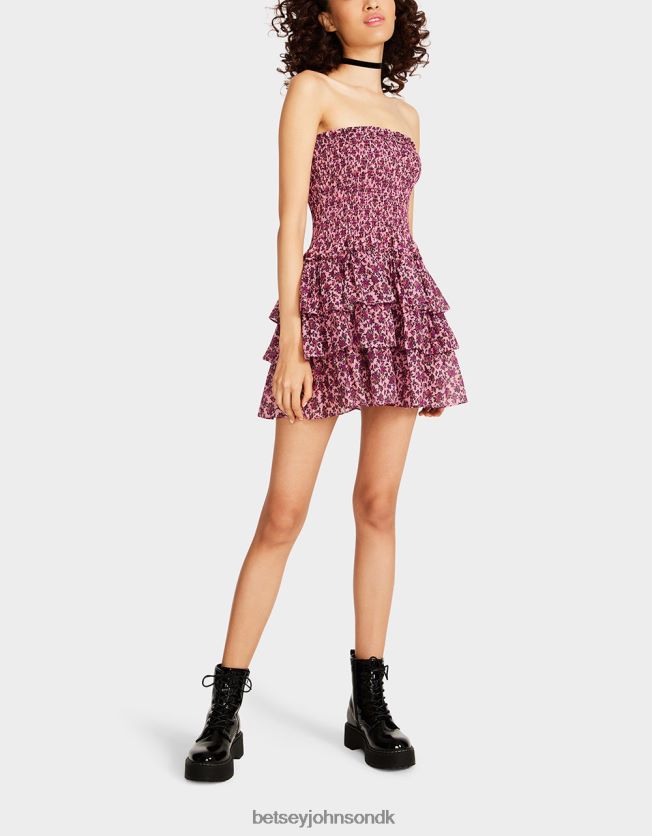 vintage ditsy blomstret stropløs minikjole lyserød tøj FT2T22294 Kvinder Betsey Johnson