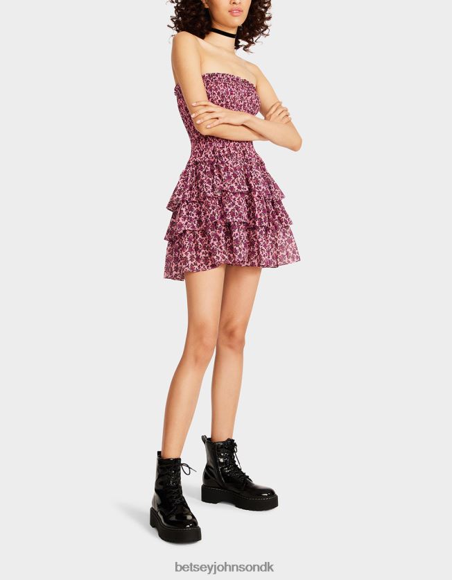 vintage ditsy blomstret stropløs minikjole lyserød tøj FT2T22294 Kvinder Betsey Johnson