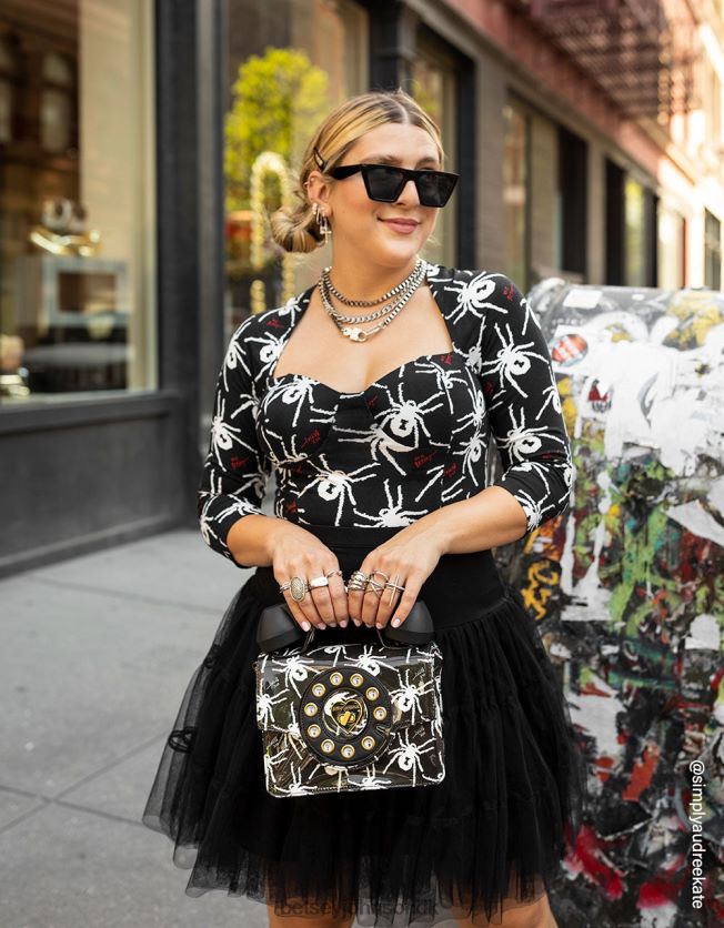 80th bash korset raglan top sort hvid tøj FT2T22305 Kvinder Betsey Johnson