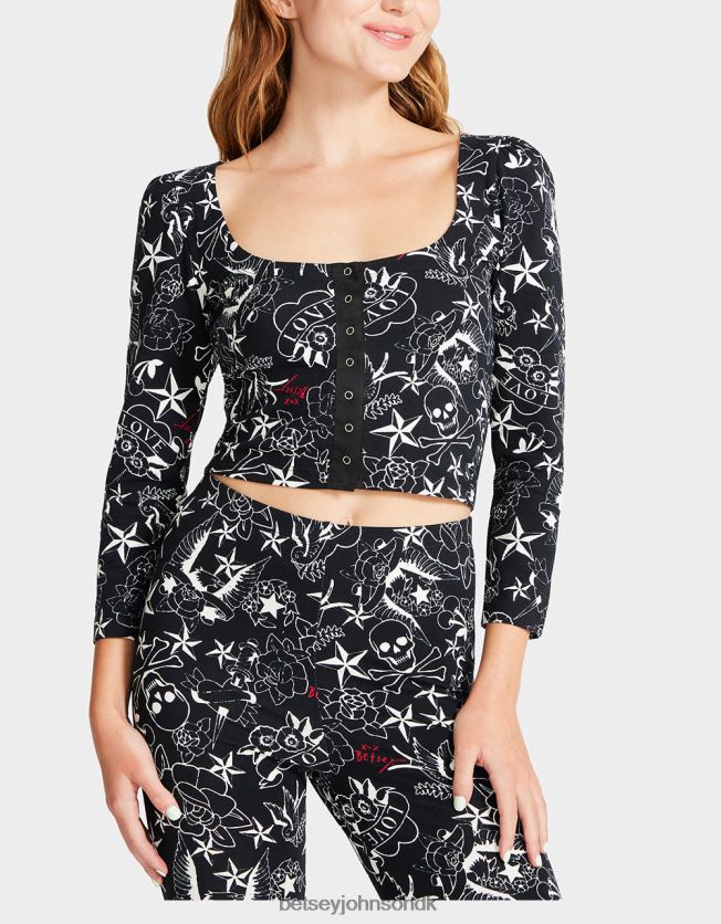 smuk i punk vintage inspireret pufærmet top tatovering Print tøj FT2T22295 Kvinder Betsey Johnson