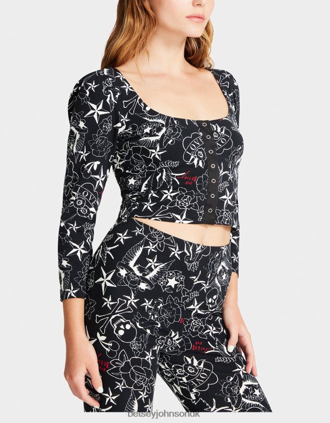 smuk i punk vintage inspireret pufærmet top tatovering Print tøj FT2T22295 Kvinder Betsey Johnson