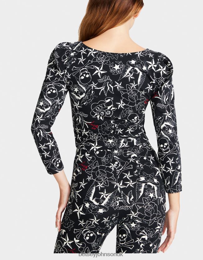 smuk i punk vintage inspireret pufærmet top tatovering Print tøj FT2T22295 Kvinder Betsey Johnson